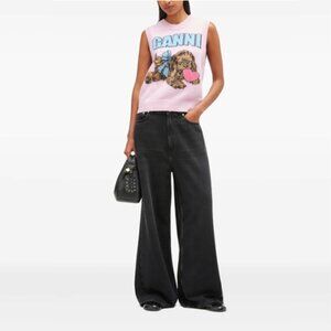 Ganni Sleeveless knit top graphic print
